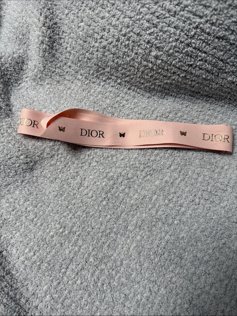 Dior Pale Pink Logo Ribbon Band with Gold Accents
